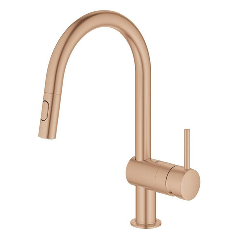 Grohe Minta Keukenkraan - hoog - draaibare/uittrekbare c uitloop - 2 straalsoorten - brushed warm sunset (koper) SW354688