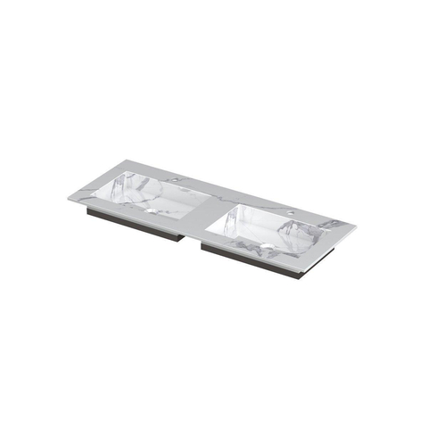 INK Post wastafel - 120x45x1cm - 2 wasbakken - 2 kraangaten - keramiek Statuario glans SW693439