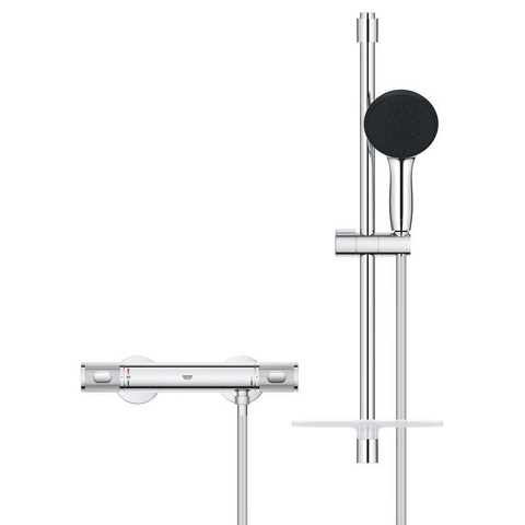 GROHE Precision Feel Ensemble de douche - robinet thermostatique - avec ensemble barre de douche - 60cm - douchette ronde - 3 jets - flexible de douche lisse - chrome SW1028280
