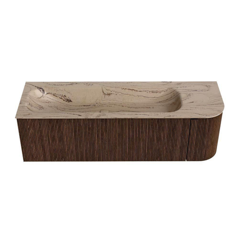 MONDIAZ KURVE-DLUX Meuble de salle de bains 145cm arrondi à droite couleur Walnut avec 1 tiroir et 1 porte. Lavabo BIG LARGE à gauche 1 trou de robinet Arena. SW1431223