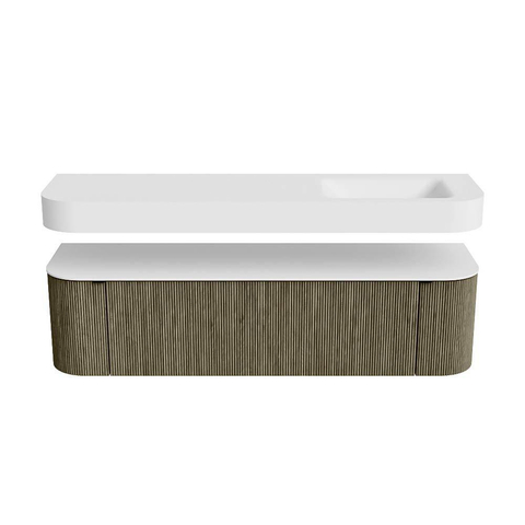 MONDIAZ THOR 170cm meuble de salle de bains arrondi gauche + droite couleur Shadow avec 1 tiroir et 2 portes. Vasque suspendue CLOUD Droite 1 trou de robinet couleur Talc. SW1465507