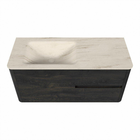 Mondiaz CIRO-DLUX Badkamermeubelset - 110x45x50cm - Solid surface wastafel Meli - 1 wasbak Links - 1 kraangat - 2 lades - Shadow SW1532289