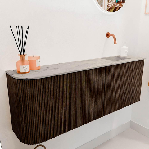 Mondiaz JOYA-DLUX Meuble de salle de bains 111.6cm - arrondi gauche couleur Noyer - Vasque FAYE position Droite Sans trou de robinet couleur Glace SW1422387