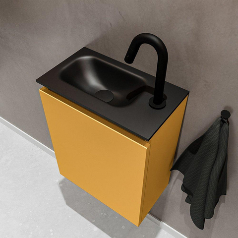 MONDIAZ TURE Toiletmeubel 40x23x50cm met 1 kraangaten 1 deuren ocher mat Wastafel Eden links Solid Surface Zwart SW475348