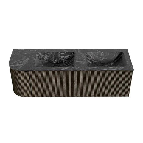 Mondiaz KURVE-DLUX Badkamermeubelset - 145x46x40cm - 1 lade - 1 deur - wastafel solid surface - dubbel / rechts - 2 kraangaten - Shadow SW1414707