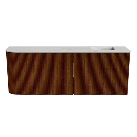 Mondiaz JOYA-DLUX 111.6cm meuble de salle de bains - arrondi gauche couleur Ruby - Vasque FAYE position Droite Sans trou de robinet couleur Opalo. SW1423742