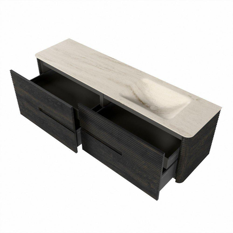 Mondiaz CIRO-DLUX Badkamermeubelset - 170x45x50cm - Solid surface wastafel Meli - 1 wasbak Rechts - 1 kraangat - 4 lades - Shadow SW1532534