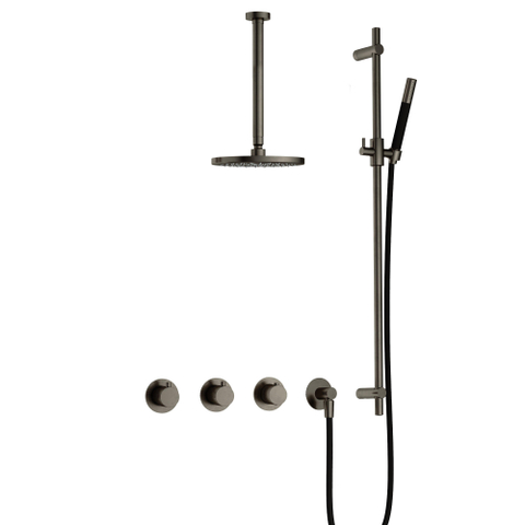 Hotbath Cobber IBS70 Regendoucheset - inbouw - 30cm plafondarm - 20cm ronde hoofddouche - staafhanddouche - glijstang - mat/glans verouderd ijzer (zwart) SW677629