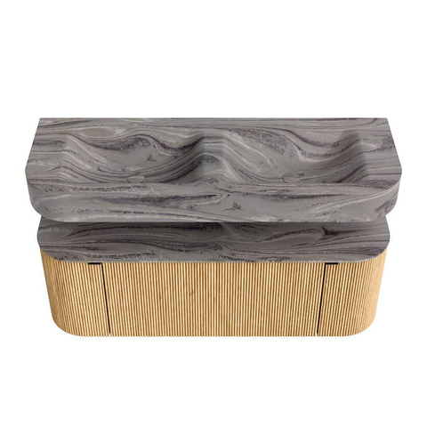 MONDIAZ THOR-DLUX 130cm badmeubel ronding links + rechts kleur Oak met 1 lade en 2 deuren. Vrijhangende wastafel CLOUD Dubbel 2 kraangaten kleur Sombra. SW1464044