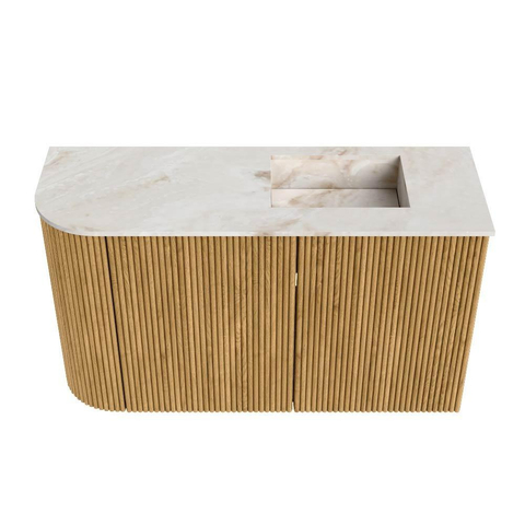 Mondiaz JOYA-DLUX 71.6cm meuble de salle de bains - arrondi gauche couleur Chêne - Vasque FAYE position Droite 1 trou de robinet couleur Frappe. SW1421938