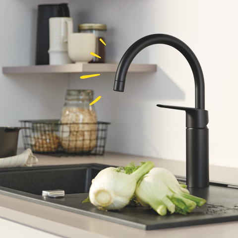 Grohe Start QuickFix Keukenmengkraan - 18.3cm - c-uitloop - draaibaar - matte black (mat zwart) SW1126653