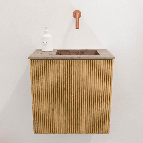 Mondiaz JOYA-DLUX 40cm toiletmeubel - kleur Oak - Wastafel FAYE positie Rechts Zonder kraangat kleur Arena. SW1423839