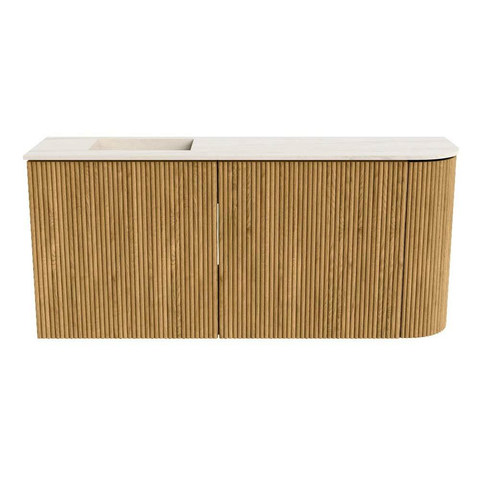 Mondiaz JOYA-DLUX 91.6cm toiletmeubel - ronding rechts kleur Oak - Wastafel FAYE positie Links Zonder kraangat kleur Meli. SW1423987