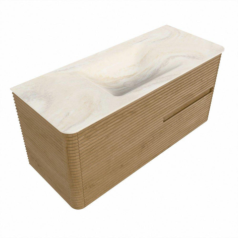Mondiaz CIRO-DLUX Ensemble de meubles de salle de bains - 110x45x50cm - Lavabo solid surface Ostra - 1 vasque au milieu - 1 trou de robinet - 2 tiroirs - Chêne SW1531128