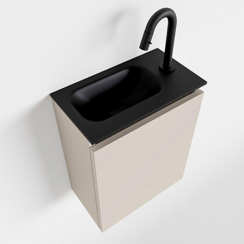 MONDIAZ TURE Toiletmeubel 40x23x50cm met 1 kraangaten 1 deuren linen mat Wastafel Eden links Solid Surface Zwart SW475438