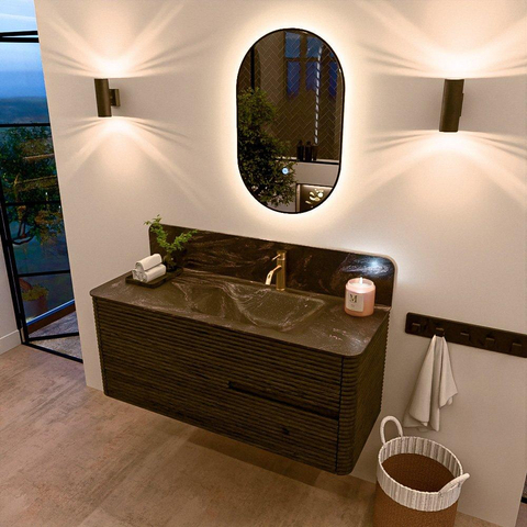 Mondiaz CIRO-DLUX Ensemble de meubles de salle de bains - 120x45x50cm - Lavabo solid surface Lava - 1 vasque à droite - 1 trou de robinet - 2 tiroirs - Shadow SW1532291