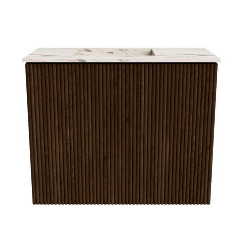 Mondiaz JOYA-DLUX 50cm toiletmeubel - kleur Walnut - Wastafel FAYE positie Links 1 kraangat kleur Nata. SW1424458