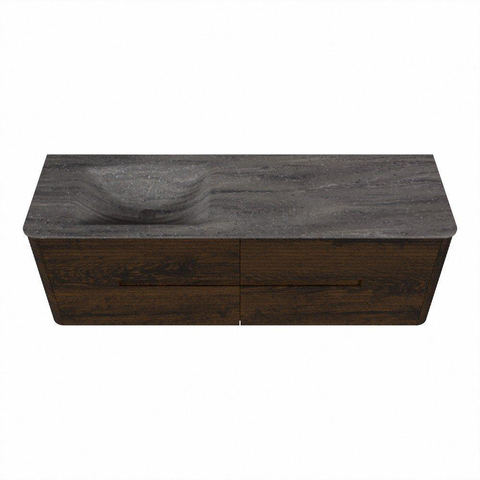 Mondiaz CIRO-DLUX Ensemble de meubles de salle de bains - 150x45x50cm - Plan vasque en solid surface Oza - 1 bassin à gauche - 1 trou de robinet - 4 tiroirs - Noyer SW1530637