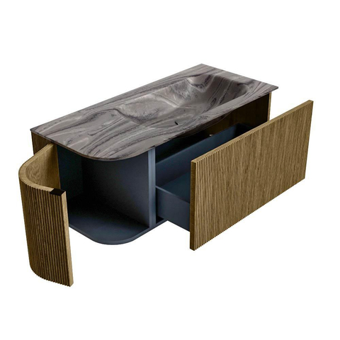 MONDIAZ KURVE-DLUX Meuble de salle de bains 105cm arrondi à gauche couleur Dusk avec 1 tiroir et 1 porte. Lavabo BIG SMALL à droite 1 trou de robinet Sombra. SW1433844
