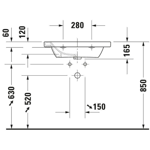 Duravit Durastyle Meubelwastafel - met overloop - met 1 kraangat - 65x48cm - wit SW54141