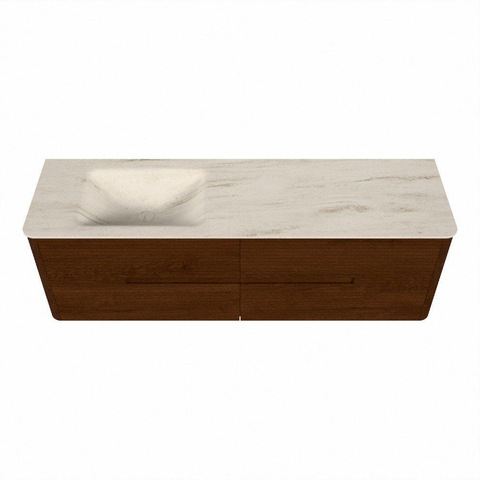 Mondiaz CIRO-DLUX Badkamermeubelset - 160x45x50cm - Solid surface wastafel Meli - 1 wasbak Links - zonder kraangaten - 4 lades - Ruby SW1531780
