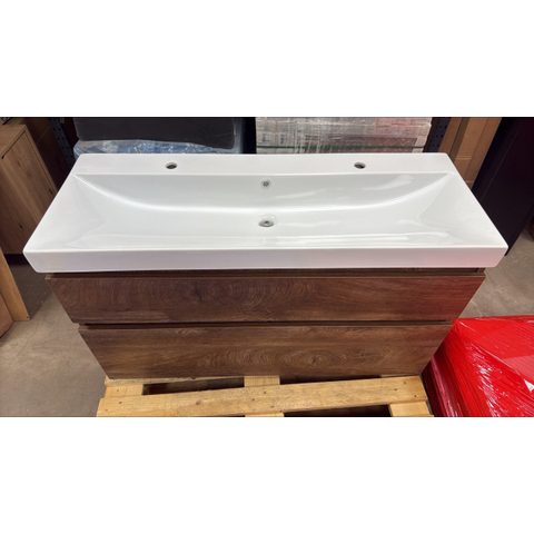 BRAUER Delight wastafelonderkast - 120x46x60cm - 2 softclose lades - greeploos - 1 sifon uitsparing - Forest Cacao - incl. keramische wastafel - 2 kraangaten - OUTLET UDEN STORE45528