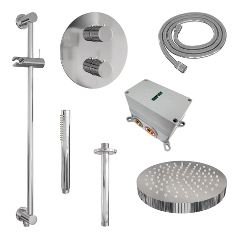 BRAUER Stripe Thermostatische Inbouw Regendouche - 3-weg - rond - SET 45 - 25cm douchekop - plafondarm - staaf handdouche - doucheslang - geïntegreerde glijstang - chroom SW1434781