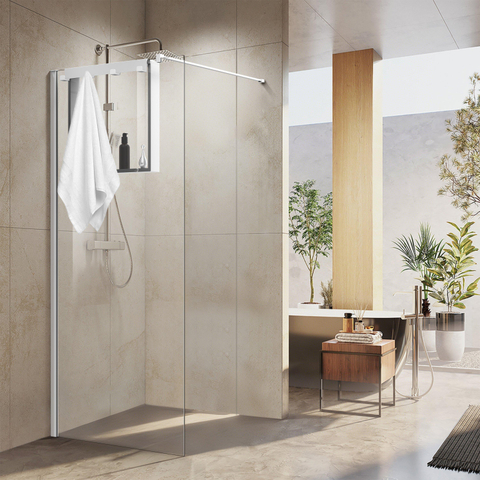 Fortifura Galeria schap met 4 haken - voor douchewand - 50x50x6.5cm - mat wit SHOWROOMMODEL SHOW26881