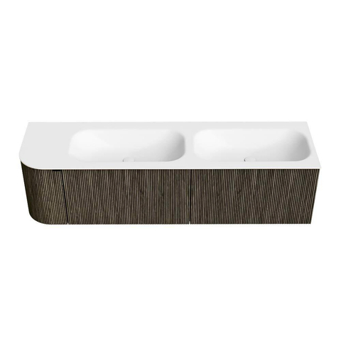 Mondiaz KURVE Badkamermeubelset - 165x46x40cm - 2 lade - 1 deur - wastafel solid surface - dubbel / rechts - zonder kraangat - Shadow SW1414138