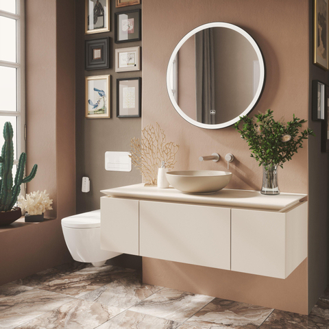 Villeroy & Boch Loop & Friends opzetwastafel - 42cm rond - met overloop CeramicPlus - mat almond (beige) SW644130