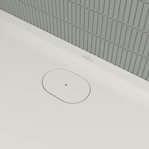 Villeroy & Boch Ecora douchebak - 120x90x3.5cm - afvoer lange zijde - stone white (wit) SW1558872
