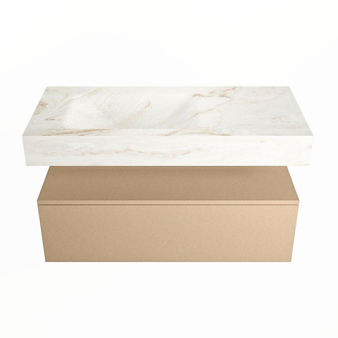 Mondiaz ALAN-DLUX Ensemble de meuble - 100cm - meuble Oro mat - 1 tiroir - Lavabo Cloud Frappe suspendu - vasque Gauche - 1 trou de robinet SW805153