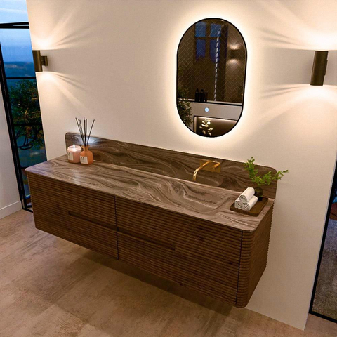 Mondiaz CIRO-DLUX Badkamermeubelset - 180x45x50cm - Solid surface wastafel Sombra - 1 wasbak Rechts - zonder kraangaten - 4 lades - Dusk SW1533561