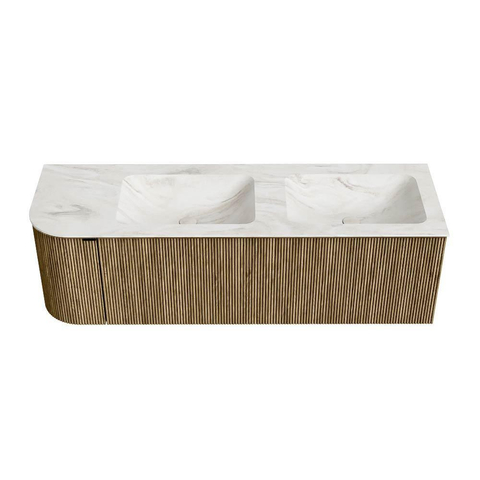 Mondiaz KURVE-DLUX Badkamermeubelset - 145x46x40cm - 1 lade - 1 deur - wastafel solid surface - dubbel / rechts - zonder kraangat - Dusk SW1415172