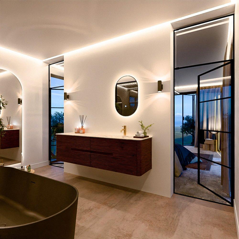 Mondiaz CIRO-DLUX Ensemble de meubles de salle de bains - 180x45x50cm - Plan vasque Solid surface Ostra - 1 lavabo à droite - 1 trou de robinet - 4 tiroirs - Ruby SW1531876
