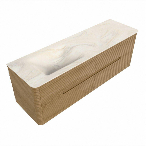Mondiaz CIRO-DLUX Badkamermeubelset - 150x45x50cm - Solid surface wastafel Ostra - 1 wasbak Links - zonder kraangaten - 4 lades - Oak SW1530952