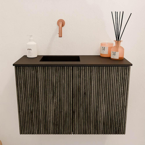 Mondiaz JOYA 60cm meuble de salle de bains - couleur Shadow - Vasque FAYE position Gauche Sans trou de robinet couleur Urban. SW1421500