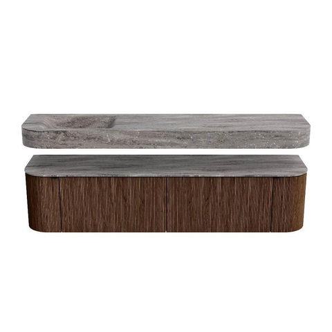 MONDIAZ THOR-DLUX Meuble de salle de bains - 190cm - arrondi gauche + droite - couleur Walnut - 2 tiroirs et 2 portes - Vasque suspendue CLOUD Gauche sans trou de robinet - couleur Oza SW1466796