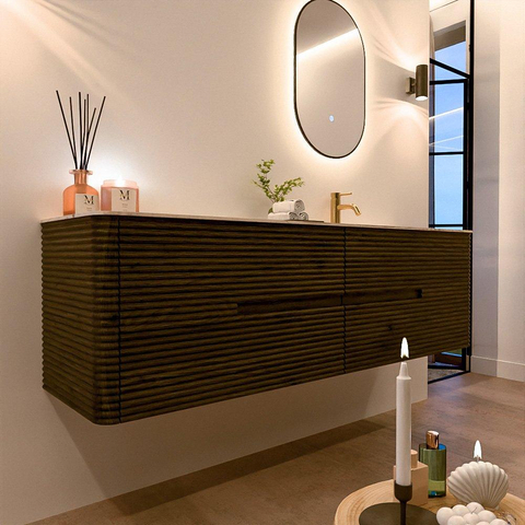 Mondiaz CIRO-DLUX Meuble de salle de bains - 170x45x50cm - Plan vasque solid surface Nata - 1 lavabo à droite - 1 trou de robinet - 4 tiroirs - Shadow SW1532595