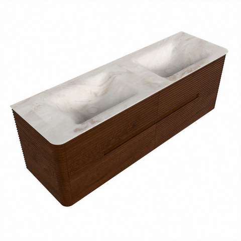 Mondiaz CIRO-DLUX Ensemble de meubles de salle de bains - 150x45x50cm - lavabo en solid surface Frappe - 2 vasques double - sans trous de robinet - 4 tiroirs - Ruby SW1531544