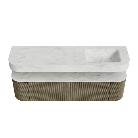 MONDIAZ THOR-DLUX 170cm meuble de salle de bains arrondi gauche + droite couleur Shadow avec 1 tiroir et 2 portes. Vasque suspendue CLOUD Droite 1 trou de robinet couleur Opalo. SW1465525