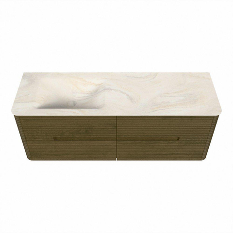 Mondiaz CIRO-DLUX Meuble de salle de bains - 140x45x50cm - Plan vasque solid surface Ostra - 1 vasque à gauche - sans trous de robinet - 4 tiroirs - Dusk SW1533444