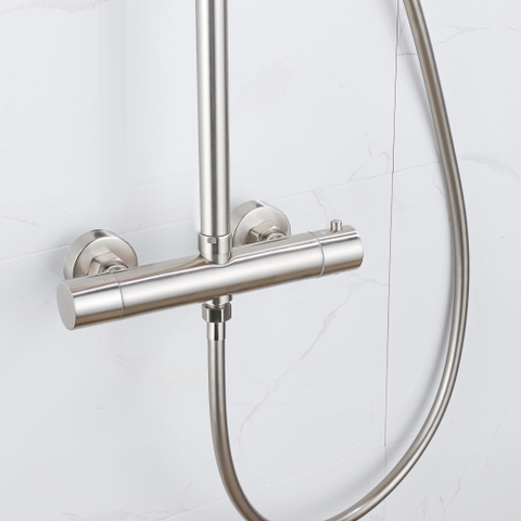 Fortifura Calvi Regendoucheset - thermostatisch - 25cm - hoofddouche - gladde slang - ronde handdouche - PVD - geborsteld RVS SW1204411