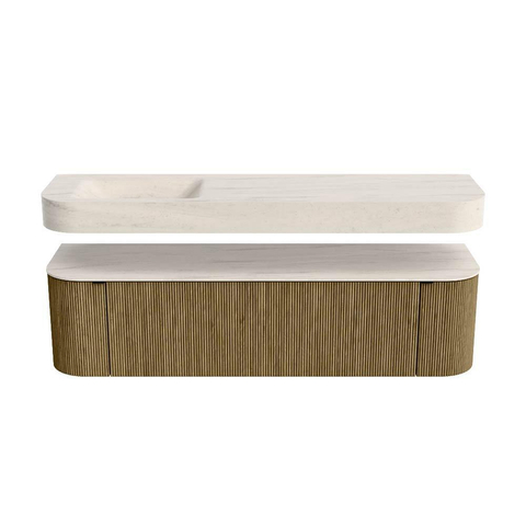 MONDIAZ THOR-DLUX 170cm meuble de salle de bains arrondi gauche + droite couleur Dusk avec 1 tiroir et 2 portes. Vasque suspendue CLOUD gauche sans trou de robinet couleur Meli. SW1465755