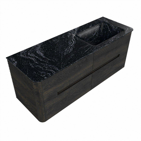 Mondiaz CIRO-DLUX Meuble de salle de bains complet - 130x45x50cm - Plan vasque solid surface Lava - 1 lavabo à droite - sans trous de robinet - 4 tiroirs - Shadow SW1532274