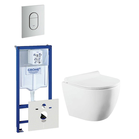 QeramiQ Salina Compact toiletset bestaande uit inbouwreservoir, compact wandcloset met toiletzitting en bedieningsplaat verticaal mat chroom SW444757