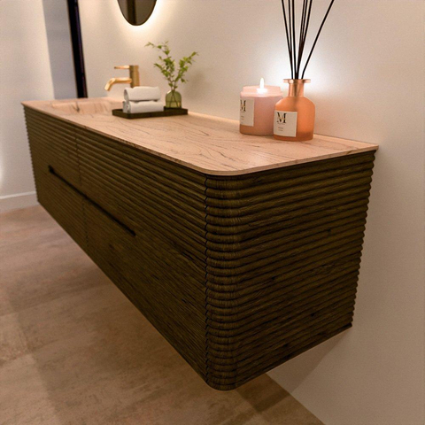 Mondiaz CIRO-DLUX Ensemble de meubles de salle de bains - 170x45x50cm - Plan vasque solid surface Arena - 1 vasque à gauche - 1 trou de robinet - 4 tiroirs - Shadow SW1532365