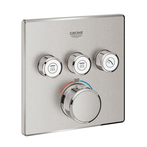 GROHE SmartControl Ensemble de douche encastrable - thermostatique - pommeau de douche carré - douchette stick - Supersteel brossé SW909596