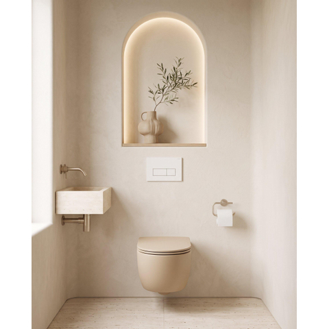 QeramiQ Dely Swirl Toiletset - 36.3x51.7cm - Geberit UP720 Duofix Sigma inbouwreservoir - slim zitting - bedieningsplaat glans wit - rechthoekige knoppen - mat beige SW1416851