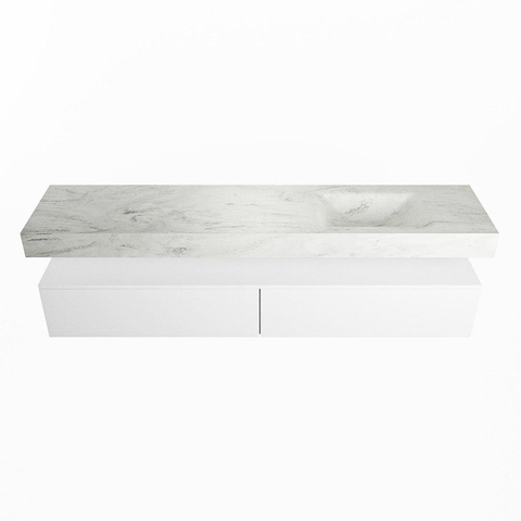 MONDIAZ ALAN - DLUX Ensemble de meuble de salle de bains - 200cm - meuble bas - Talc - 2 tiroirs - lavabo suspendu - vasque à droite - 0 trous de robinet - Opalo SW806343